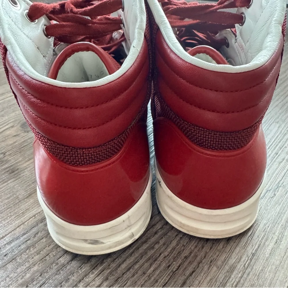Gucci Men's 309517 Signature Red Burgundy High-Top Sneakers Size 7.5
